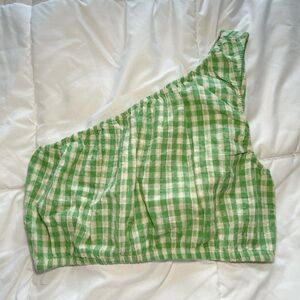 Gingham One Shoulder Top | American Eagle